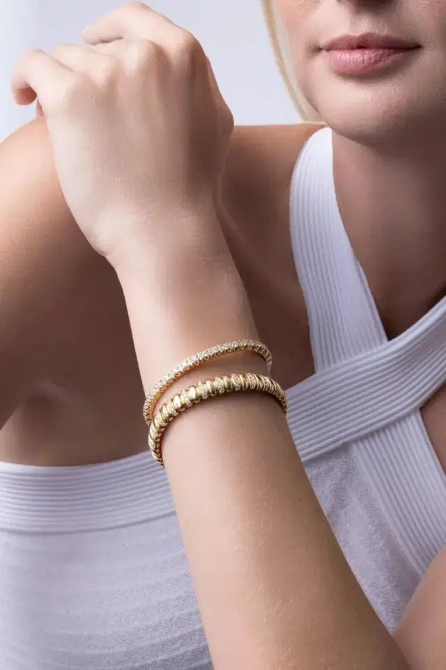 Zydo Diamond Alternating Stretch Bracelet - Yellow Gold