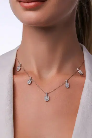 U LOS ANGELES Diamond Baguette Five Stacked U Necklace - White Gold | Thumbnail 2