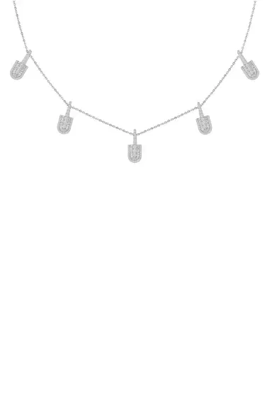 U LOS ANGELES Diamond Baguette Five Stacked U Necklace - White Gold | Thumbnail 1