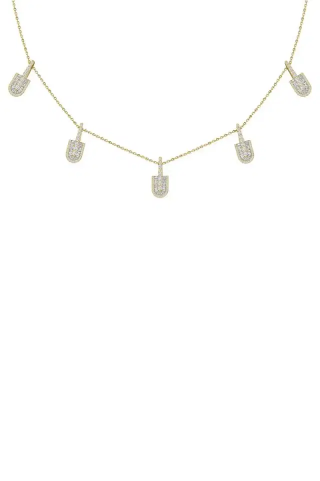 U LOS ANGELES Diamond Baguette Five Stacked U Necklace - Yellow Gold