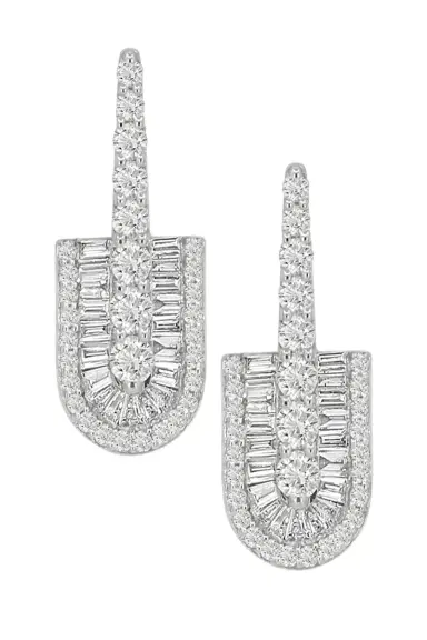 U LOS ANGELES Diamond Baguette U Drop Earrings - White Gold | Thumbnail 1