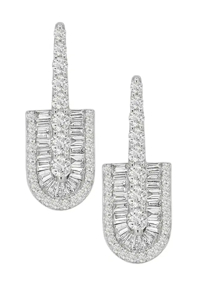 U LOS ANGELES Diamond Baguette U Drop Earrings - White Gold