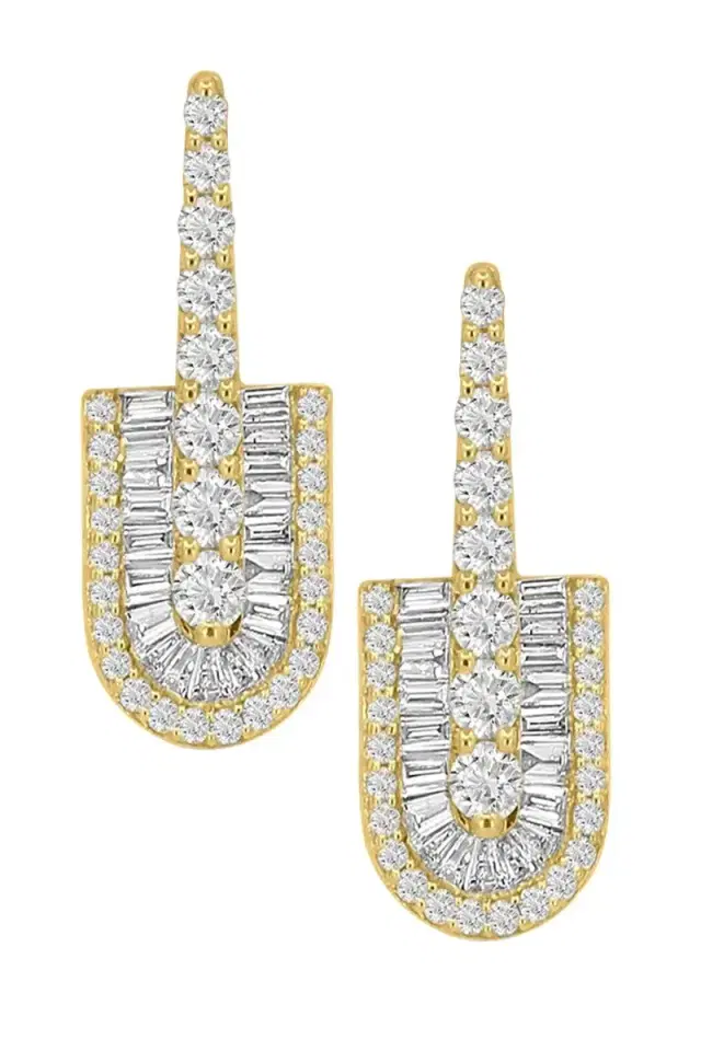 U LOS ANGELES Diamond Baguette U Drop Earrings - Yellow Gold