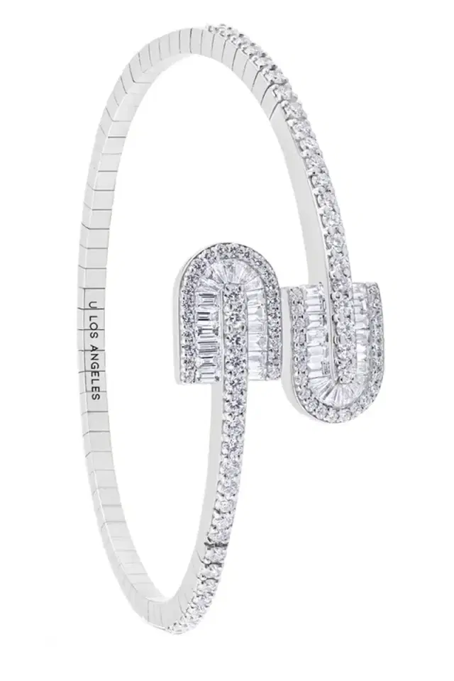 Diamond Baguette U Duo Maxi Bangle Bracelet - White Gold
