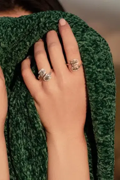 U LOS ANGELES Diamond Baguette U Duo Maxi Ring - White Gold | Thumbnail 2