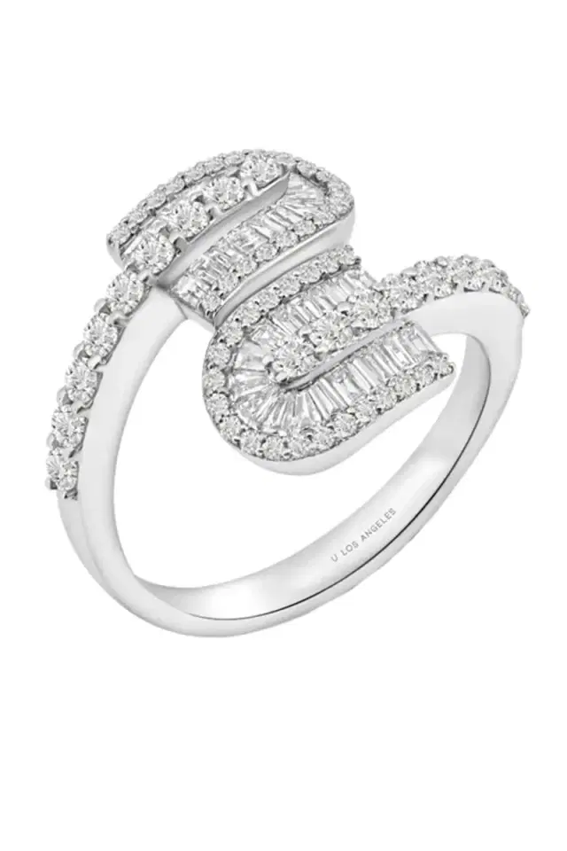 U LOS ANGELES Diamond Baguette U Duo Maxi Ring - White Gold