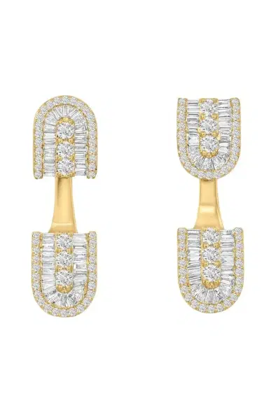 U LOS ANGELES Diamond Baguette U Floating Stud Earrings - Yellow Gold | Thumbnail 1