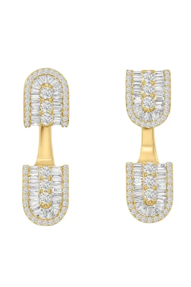U LOS ANGELES Diamond Baguette U Floating Stud Earrings - Yellow Gold