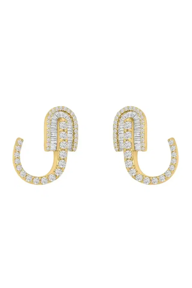 U LOS ANGELES Diamond Baguette U Huggie Earrings - Yellow Gold