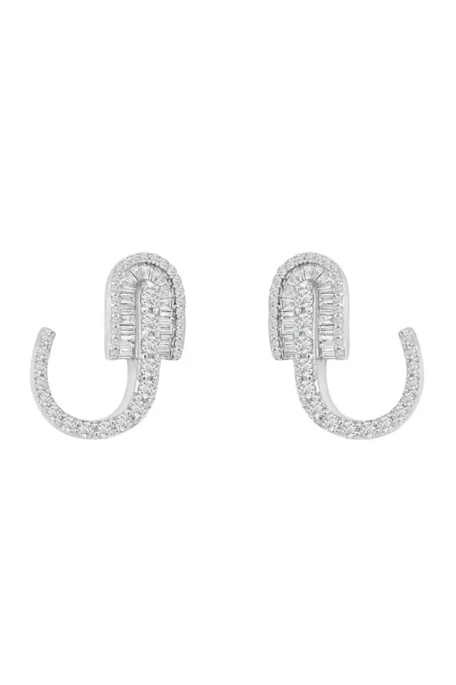 U LOS ANGELES Diamond Baguette U Huggie Hoop Earrings - White Gold