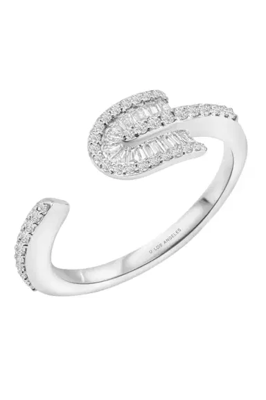 U LOS ANGELES Diamond Baguette U Solo Open Ring - White Gold | Thumbnail 1