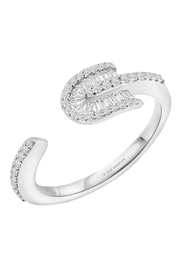U LOS ANGELES Diamond Baguette U Solo Open Ring - White Gold