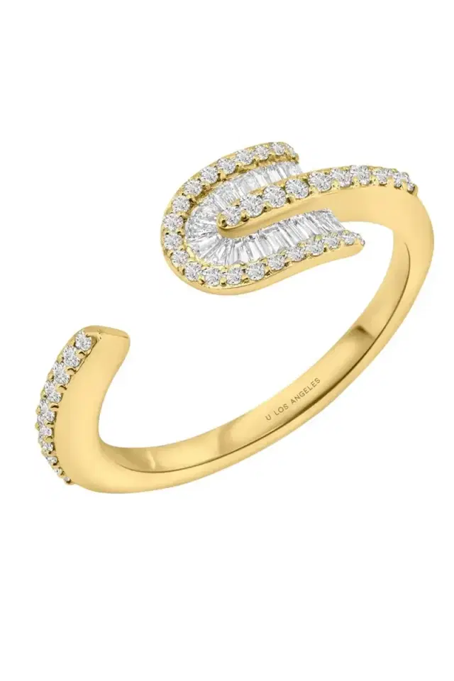 U LOS ANGELES Diamond Baguette U Solo Open Ring - Yellow Gold