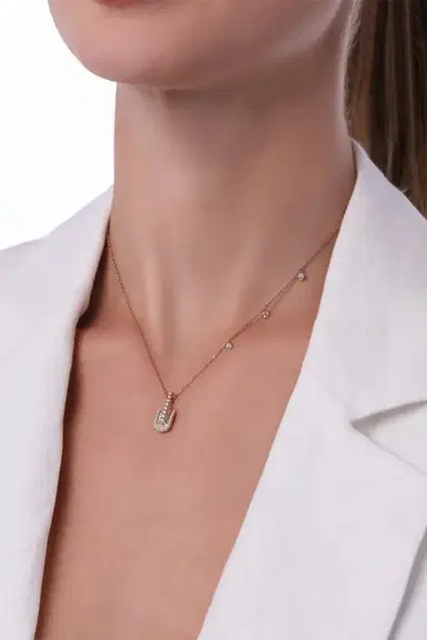 U LOS ANGELES Diamond Baguette U Solo Three Charm Necklace - Yellow Gold | Thumbnail 2