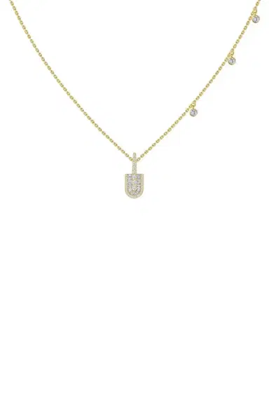 U LOS ANGELES Diamond Baguette U Solo Three Charm Necklace - Yellow Gold | Thumbnail 1