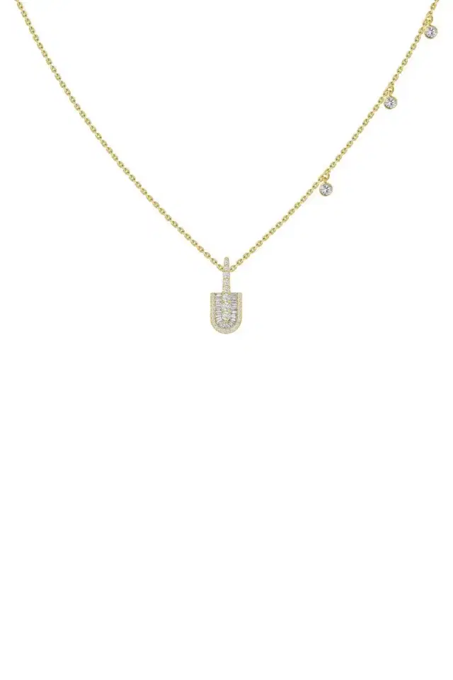 U LOS ANGELES Diamond Baguette U Solo Three Charm Necklace - Yellow Gold