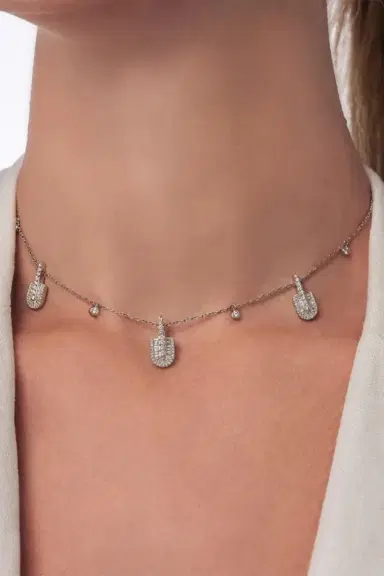 U LOS ANGELES Diamond Baguette U Trio Charm Necklace | Thumbnail 2