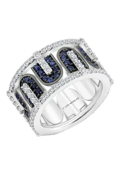 U LOS ANGELES Diamond Blue Sapphire U Band Ring | Thumbnail 3