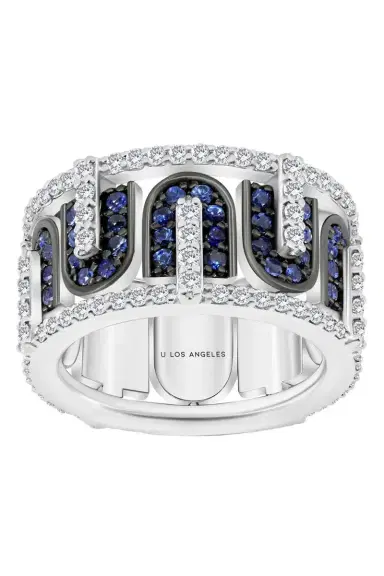 U LOS ANGELES Diamond Blue Sapphire U Band Ring | Thumbnail 1