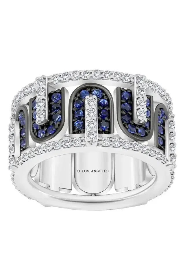 U LOS ANGELES Diamond Blue Sapphire U Band Ring