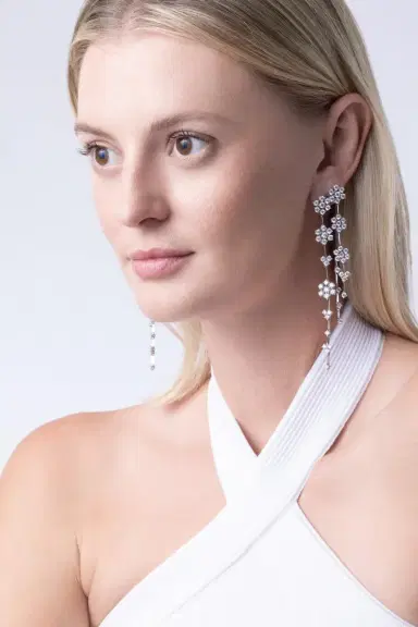 Zydo Diamond Cascading Flower Earrings | Thumbnail 2