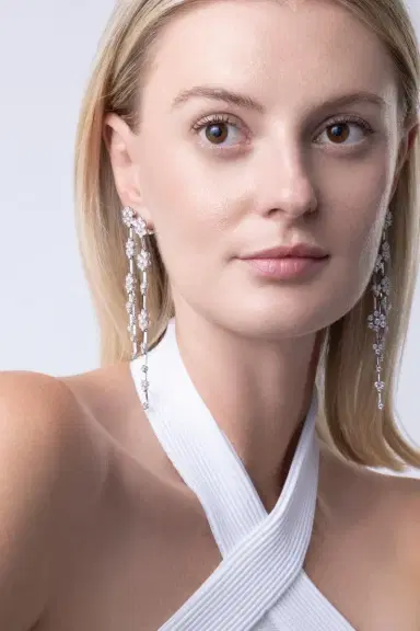 Zydo Diamond Cascading Flower Earrings | Thumbnail 3