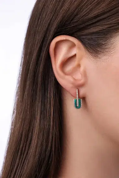 U LOS ANGELES Diamond Malachite U Drop Earrings | Thumbnail 2