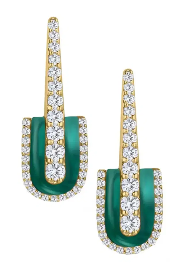 U LOS ANGELES Diamond Malachite U Drop Earrings