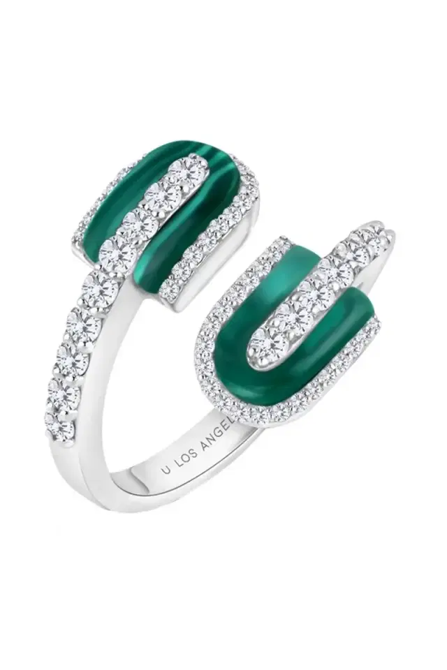 U LOS ANGELES Diamond Malachite U Duo Maxi Ring