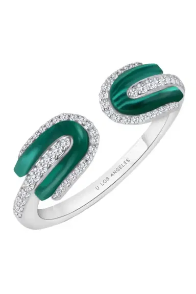 U LOS ANGELES Diamond Malachite U Duo Open Ring | Thumbnail 1