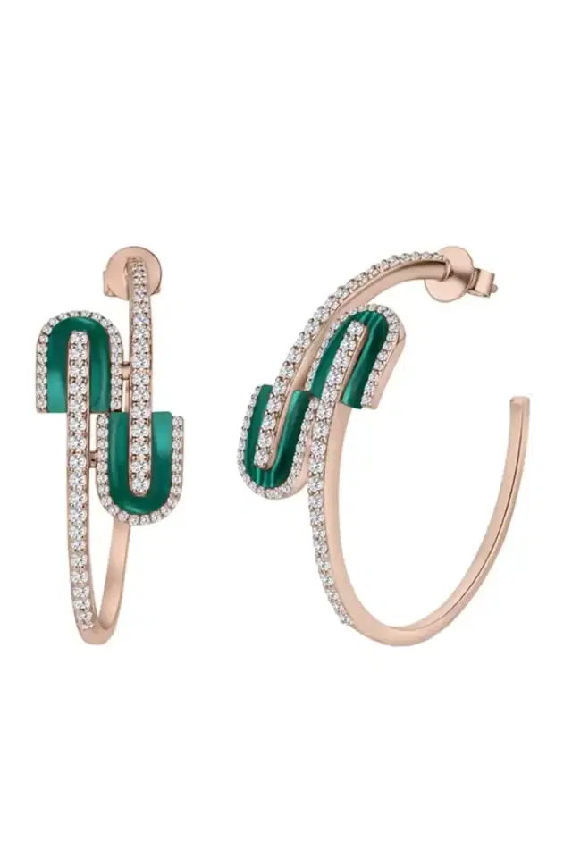 U LOS ANGELES Diamond Malachite U Hoop Earrings