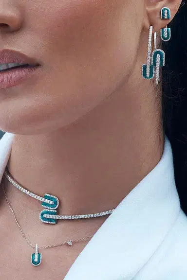 U LOS ANGELES Diamond Malachite U Maxi Hoop Earrings | Thumbnail 2