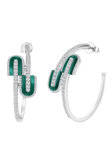 U LOS ANGELES Diamond Malachite U Maxi Hoop Earrings | Thumbnail 1