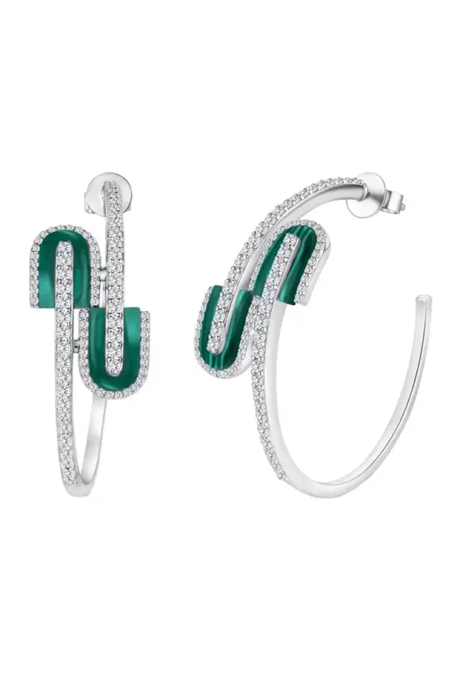 U LOS ANGELES Diamond Malachite U Maxi Hoop Earrings