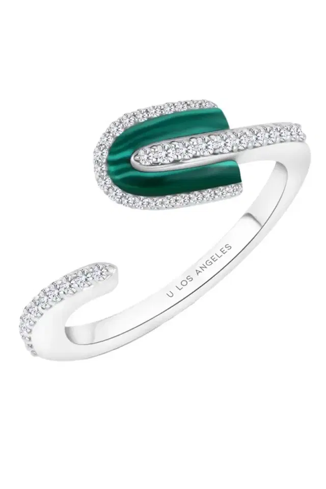U LOS ANGELES Diamond Malachite U Solo Twisted Ring