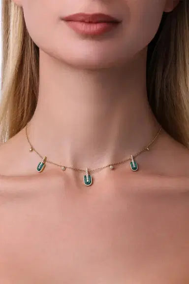 U LOS ANGELES Diamond Malachite U Trio Charm Necklace | Thumbnail 2