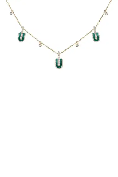 U LOS ANGELES Diamond Malachite U Trio Charm Necklace | Thumbnail 1
