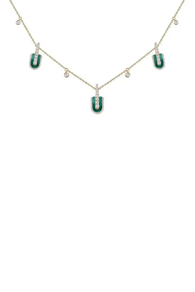 U LOS ANGELES Diamond Malachite U Trio Charm Necklace