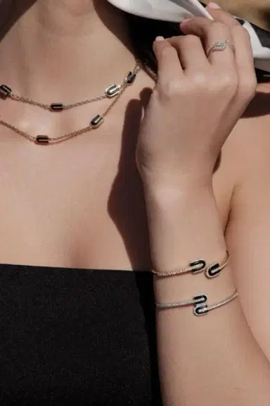 U LOS ANGELES Diamond Onyx U Duo Bangle Bracelet | Thumbnail 2
