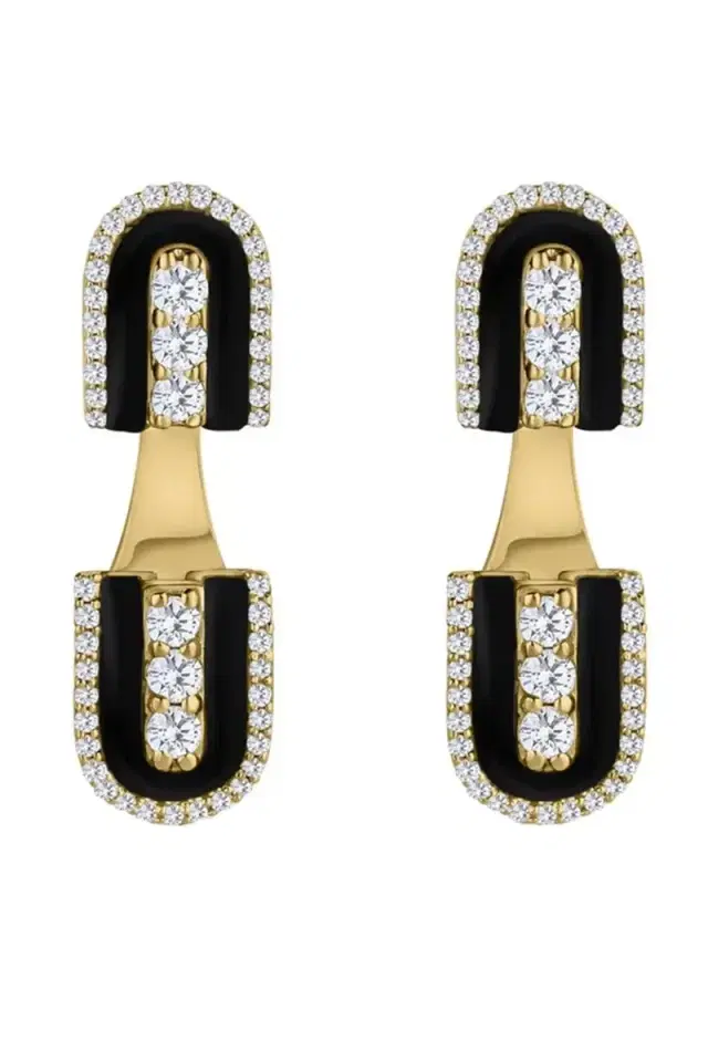 U LOS ANGELES Diamond Onyx U Floating Earrings