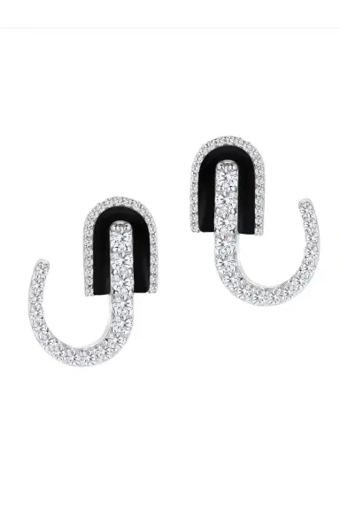 U LOS ANGELES Diamond Onyx U Huggie Hoop Earrings | Thumbnail 1