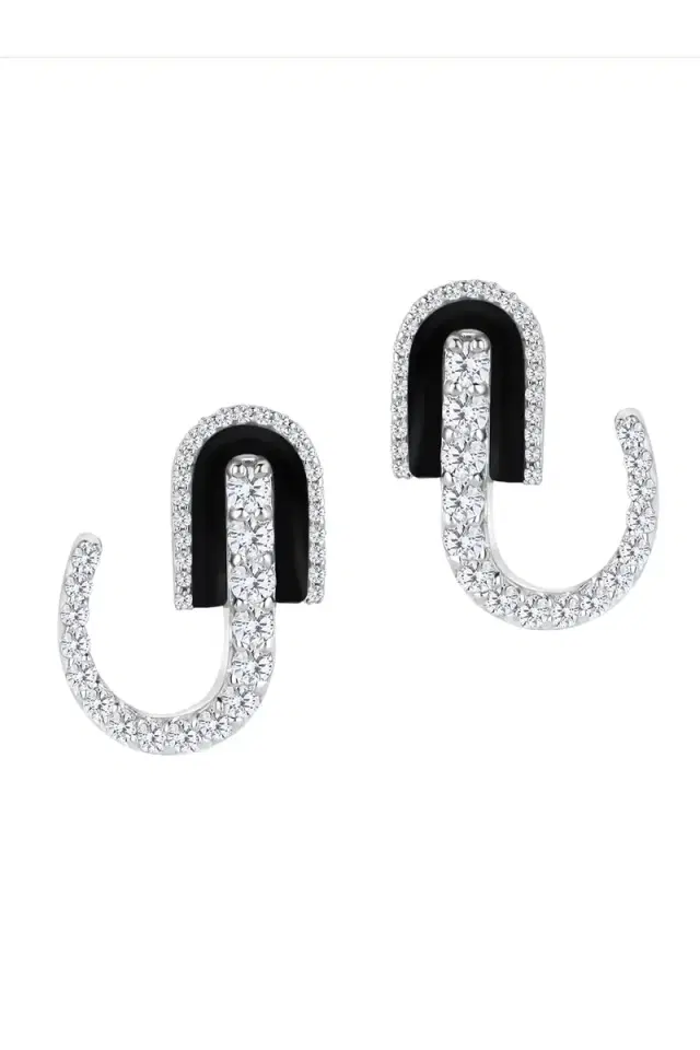 U LOS ANGELES Diamond Onyx U Huggie Hoop Earrings