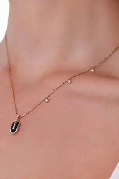 U LOS ANGELES Diamond Onyx U Solo Charm Necklace | Thumbnail 2