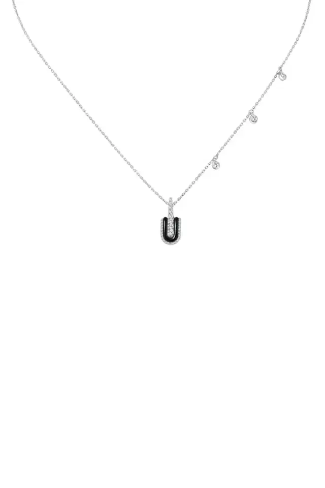 U LOS ANGELES Diamond Onyx U Solo Charm Necklace