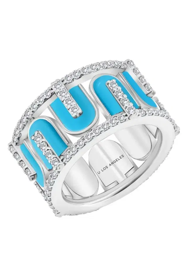 Diamond Turquoise U Band Ring