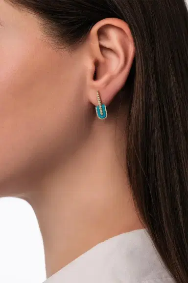 U LOS ANGELES Diamond Turquoise U Drop Earrings | Thumbnail 2