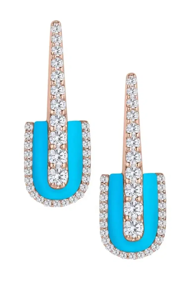 U LOS ANGELES Diamond Turquoise U Drop Earrings