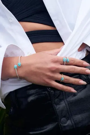 U LOS ANGELES Diamond Turquoise U Duo Maxi Ring | Thumbnail 2