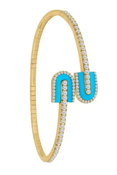 U LOS ANGELES Diamond Turquoise U Duo Mini Bangle Bracelet - Yellow Gold | Thumbnail 1