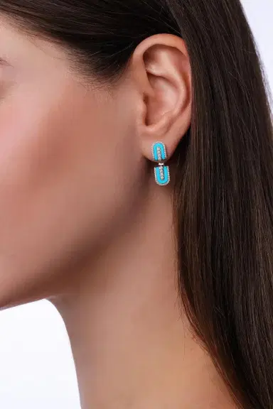 U LOS ANGELES Diamond Turquoise U Floating Stud Earrings | Thumbnail 2 U LOS ANGELES Diamond Turquoise U Floating Stud Earrings | Thumbnail 2